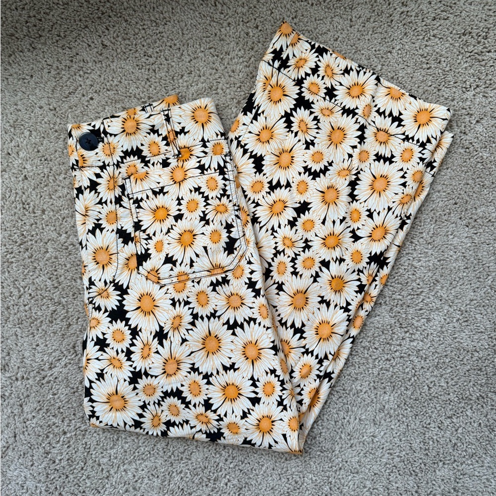 Maeve Daisy Print Pants in Black and Orange